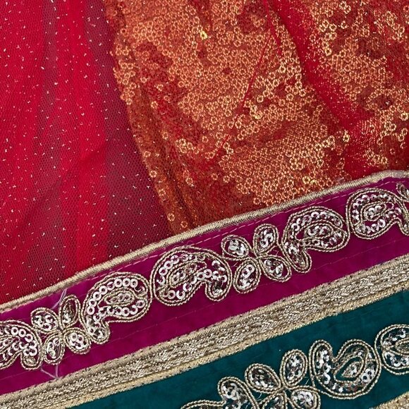 Youth Indian Saree Matching Set Sleeveless Top & Long Skirt Size 26 (6/7 Girls) - Picture 10 of 13